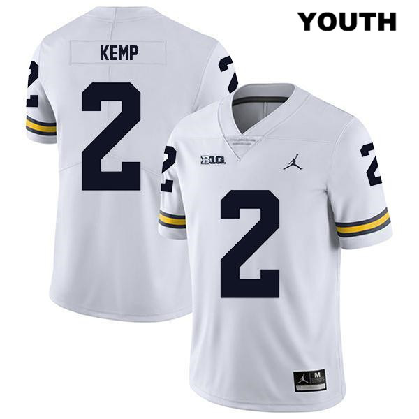 Youth NCAA Michigan Wolverines Carlo Kemp #2 White Jordan Brand Authentic Stitched Legend Football College Jersey FR25J03SX